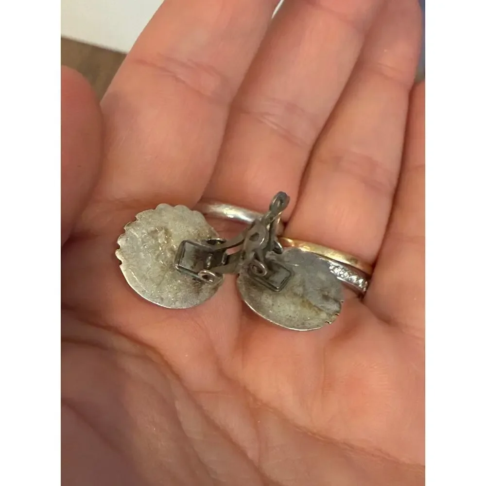 Southwestern Native American SterlingSilver Mother of Pearl Oval Clip On Earring